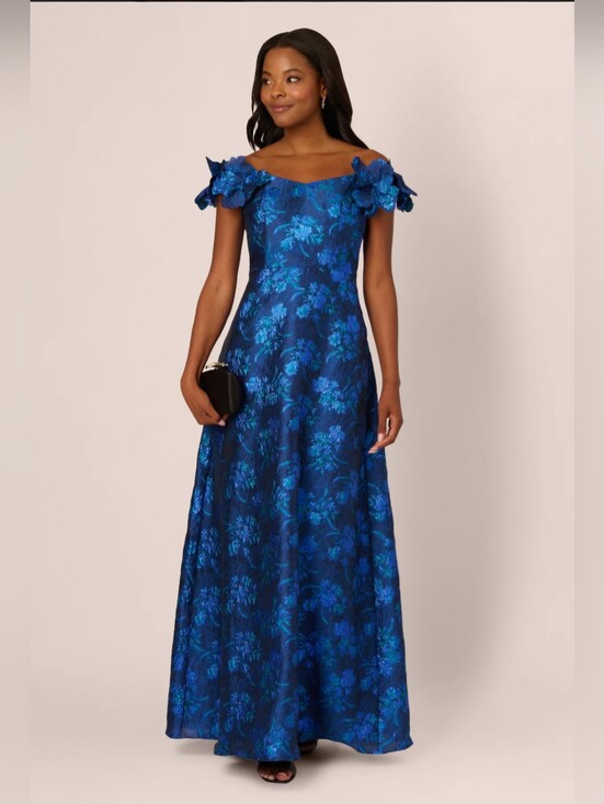 Adrianna Papell Dresses & Skirts - Adrianna Papell BK1410 Floral Jacquard Evening Gown Royal Blue Size 4